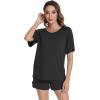 imageWiWi Pajamas for Women Short Sleeve Top with Shorts Viscose from Bamboo Pajama Set Cooling Sleepwear SXXLAblack