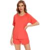 imageWiWi Pajamas for Women Short Sleeve Top with Shorts Viscose from Bamboo Pajama Set Cooling Sleepwear SXXLAcoral