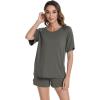 imageWiWi Pajamas for Women Short Sleeve Top with Shorts Viscose from Bamboo Pajama Set Cooling Sleepwear SXXLAiron Grey
