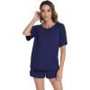 imageWiWi Pajamas for Women Short Sleeve Top with Shorts Viscose from Bamboo Pajama Set Cooling Sleepwear SXXLAnavy