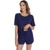 imageWiWi Pajamas for Women Short Sleeve Top with Shorts Viscose from Bamboo Pajama Set Cooling Sleepwear SXXLAnavy