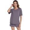 imageWiWi Pajamas for Women Short Sleeve Top with Shorts Viscose from Bamboo Pajama Set Cooling Sleepwear SXXLApurplish Grey