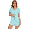 imageWiWi Pajamas for Women Short Sleeve Top with Shorts Viscose from Bamboo Pajama Set Cooling Sleepwear SXXLBaqua