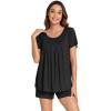 imageWiWi Pajamas for Women Short Sleeve Top with Shorts Viscose from Bamboo Pajama Set Cooling Sleepwear SXXLCblack