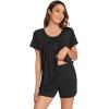 imageWiWi Pajamas for Women Short Sleeve Top with Shorts Viscose from Bamboo Pajama Set Cooling Sleepwear SXXLCblack