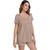 imageWiWi Pajamas for Women Short Sleeve Top with Shorts Viscose from Bamboo Pajama Set Cooling Sleepwear SXXLCcamel