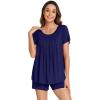 imageWiWi Pajamas for Women Short Sleeve Top with Shorts Viscose from Bamboo Pajama Set Cooling Sleepwear SXXLCnavy