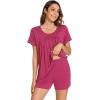 imageWiWi Pajamas for Women Short Sleeve Top with Shorts Viscose from Bamboo Pajama Set Cooling Sleepwear SXXLCraspberry Wine