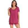 imageWiWi Pajamas for Women Short Sleeve Top with Shorts Viscose from Bamboo Pajama Set Cooling Sleepwear SXXLCraspberry Wine