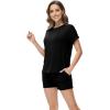 imageWiWi Pajamas for Women Short Sleeve Top with Shorts Viscose from Bamboo Pajama Set Cooling Sleepwear SXXLDblack