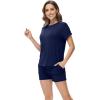 imageWiWi Pajamas for Women Short Sleeve Top with Shorts Viscose from Bamboo Pajama Set Cooling Sleepwear SXXLDnavy