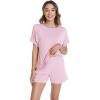 imageWiWi Pajamas for Women Short Sleeve Top with Shorts Viscose from Bamboo Pajama Set Cooling Sleepwear SXXLDpink
