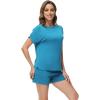 imageWiWi Pajamas for Women Short Sleeve Top with Shorts Viscose from Bamboo Pajama Set Cooling Sleepwear SXXLDteal Blue