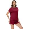imageWiWi Pajamas for Women Short Sleeve Top with Shorts Viscose from Bamboo Pajama Set Cooling Sleepwear SXXLDwine