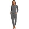 imageWiWi Pajamas set for WomenViscose from Bamboo Long Sleeve Pajama Sets Crew Neck Pj with Joggers Comfy Loungewear SXXLDark Heather Grey