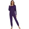 imageWiWi Pajamas set for WomenViscose from Bamboo Long Sleeve Pajama Sets Crew Neck Pj with Joggers Comfy Loungewear SXXLDark Purple
