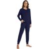 imageWiWi Pajamas set for WomenViscose from Bamboo Long Sleeve Pajama Sets Crew Neck Pj with Joggers Comfy Loungewear SXXLNavy