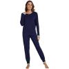 imageWiWi Pajamas set for WomenViscose from Bamboo Long Sleeve Pajama Sets Crew Neck Pj with Joggers Comfy Loungewear SXXLNavy