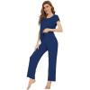 imageWiWi Soft Pajama Set for Women Raglan Sleeve Viscose from Bamboo Sleepwear Lightweight Loose Pajamas Pjs Sets SXXLBlue Depth