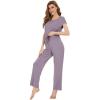 imageWiWi Soft Pajama Set for Women Raglan Sleeve Viscose from Bamboo Sleepwear Lightweight Loose Pajamas Pjs Sets SXXLViolet