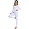 imageWiWi Soft Viscose from Bamboo Underwear for Women Thermal Long Johns Sets Super Warm Base Layer Top Pants Pajamas Set S3XAlight Blue Stripe