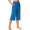 imageWiWi Viscose Capri Pants for Women Wide Leg Pajama with Pockets Soft Knit Lounge Sleep Pj Bottoms SXXLBright Blue