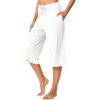 imageWiWi Viscose Capri Pants for Women Wide Leg Pajama with Pockets Soft Knit Lounge Sleep Pj Bottoms SXXLPure White