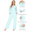 imageWiWi Viscose from Bamboo Pajamas Sets for Women Long Sleeve Sleepwear Soft V Neck Top with Pants Plus Size Pjs S4XAaqua