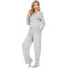 imageWiWi Viscose from Bamboo Pajamas Sets for Women Long Sleeve Sleepwear Soft V Neck Top with Pants Plus Size Pjs S4XAash Grey