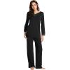imageWiWi Viscose from Bamboo Pajamas Sets for Women Long Sleeve Sleepwear Soft V Neck Top with Pants Plus Size Pjs S4XAblack