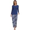 imageWiWi Viscose from Bamboo Pajamas Sets for Women Long Sleeve Sleepwear Soft V Neck Top with Pants Plus Size Pjs S4XAblue Depthgray Peony