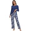 imageWiWi Viscose from Bamboo Pajamas Sets for Women Long Sleeve Sleepwear Soft V Neck Top with Pants Plus Size Pjs S4XAblue Depthgray Peony