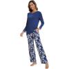 imageWiWi Viscose from Bamboo Pajamas Sets for Women Long Sleeve Sleepwear Soft V Neck Top with Pants Plus Size Pjs S4XAblue Depthgray Peony