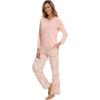 imageWiWi Viscose from Bamboo Pajamas Sets for Women Long Sleeve Sleepwear Soft V Neck Top with Pants Plus Size Pjs S4XAblushpink Flowers