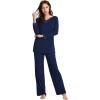 imageWiWi Viscose from Bamboo Pajamas Sets for Women Long Sleeve Sleepwear Soft V Neck Top with Pants Plus Size Pjs S4XAdark Blue