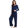imageWiWi Viscose from Bamboo Pajamas Sets for Women Long Sleeve Sleepwear Soft V Neck Top with Pants Plus Size Pjs S4XAdark Blue