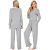 imageWiWi Viscose from Bamboo Pajamas Sets for Women Long Sleeve Sleepwear Soft V Neck Top with Pants Plus Size Pjs S4XAheather Grey