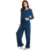 imageWiWi Viscose from Bamboo Pajamas Sets for Women Long Sleeve Sleepwear Soft V Neck Top with Pants Plus Size Pjs S4XAink Blue