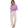 imageWiWi Viscose from Bamboo Pajamas Sets for Women Long Sleeve Sleepwear Soft V Neck Top with Pants Plus Size Pjs S4XAmedium Purplepurple Flowers