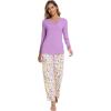 imageWiWi Viscose from Bamboo Pajamas Sets for Women Long Sleeve Sleepwear Soft V Neck Top with Pants Plus Size Pjs S4XAmedium Purplepurple Flowers