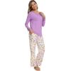 imageWiWi Viscose from Bamboo Pajamas Sets for Women Long Sleeve Sleepwear Soft V Neck Top with Pants Plus Size Pjs S4XAmedium Purplepurple Flowers