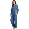 imageWiWi Viscose from Bamboo Pajamas Sets for Women Long Sleeve Sleepwear Soft V Neck Top with Pants Plus Size Pjs S4XAprussian Blue
