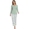 imageWiWi Viscose from Bamboo Pajamas Sets for Women Long Sleeve Sleepwear Soft V Neck Top with Pants Plus Size Pjs S4XAsage Greengreen Leaf