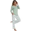 imageWiWi Viscose from Bamboo Pajamas Sets for Women Long Sleeve Sleepwear Soft V Neck Top with Pants Plus Size Pjs S4XAsage Greengreen Leaf
