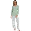 imageWiWi Viscose from Bamboo Pajamas Sets for Women Long Sleeve Sleepwear Soft V Neck Top with Pants Plus Size Pjs S4XAsage Greengreen Leaf