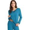 imageWiWi Viscose from Bamboo Pajamas Sets for Women Long Sleeve Sleepwear Soft V Neck Top with Pants Plus Size Pjs S4XAteal Blue