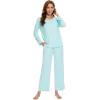imageWiWi Viscose from Bamboo Pajamas Sets for Women Long Sleeve Sleepwear Soft V Neck Top with Pants Plus Size Pjs S4XBaqua
