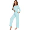 imageWiWi Viscose from Bamboo Pajamas Sets for Women Long Sleeve Sleepwear Soft V Neck Top with Pants Plus Size Pjs S4XBaqua