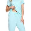 imageWiWi Viscose from Bamboo Pajamas for Women Capri Pants Pajama Sets Short Sleeve Sleepwear Set Top with Capris Pjs SXXLAaqua