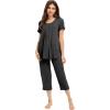 imageWiWi Viscose from Bamboo Pajamas for Women Capri Pants Pajama Sets Short Sleeve Sleepwear Set Top with Capris Pjs SXXLAcharcoal Heather